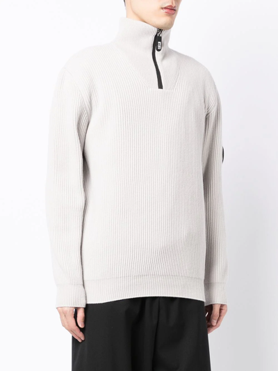 Giorgio Armani Zip-front Funnel Neck Jumper In Weiss