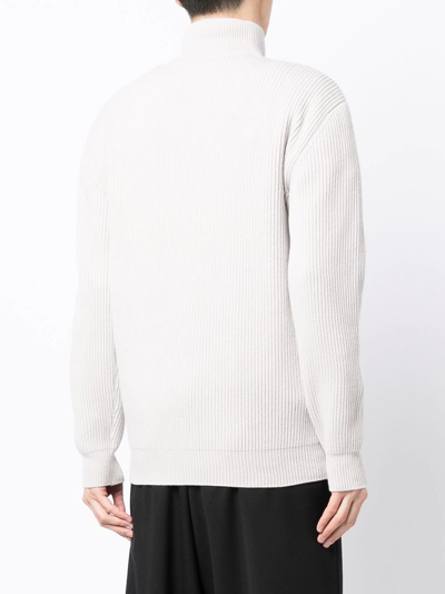 Giorgio Armani Zip-front Funnel Neck Jumper In Weiss