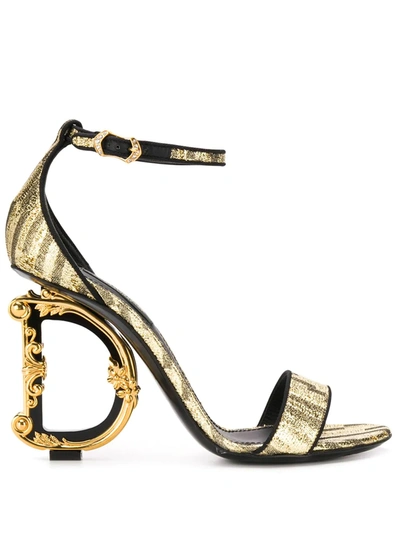 Shop Dolce & Gabbana Baroque D&g Heeled Sandals In Gold