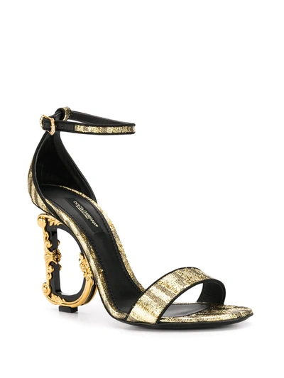 Shop Dolce & Gabbana Baroque D&g Heeled Sandals In Gold