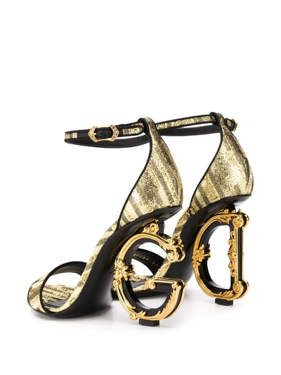Shop Dolce & Gabbana Baroque D&g Heeled Sandals In Gold