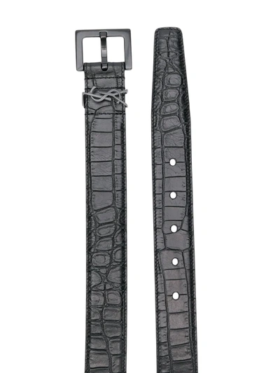 Shop Saint Laurent Monogram Crocodile-effect Belt In Black
