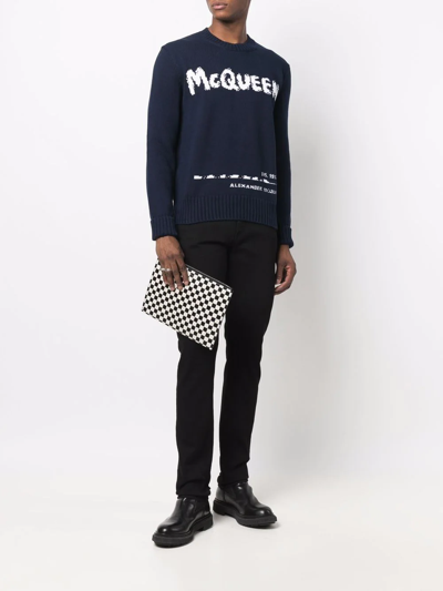 Shop Alexander Mcqueen Intarsia-knit Cotton Jumper In 蓝色