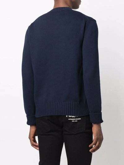 Shop Alexander Mcqueen Intarsia-knit Cotton Jumper In 蓝色