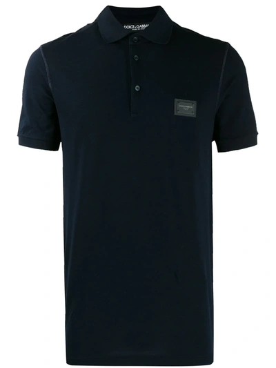 Shop Dolce & Gabbana Logo-tag Piqué Polo Shirt In Blue