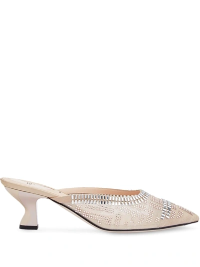 Shop Fendi Colibrì Embellished Ff Motif Mules In Neutrals