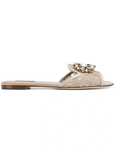 Shop Dolce & Gabbana Rainbow Lace Brooch-detail Sandals In Neutrals