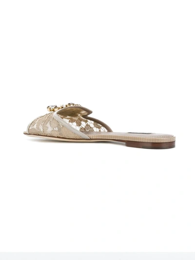 Dolce & Gabbana Rainbow Lace Brooch-detail Sandals In Neutrals