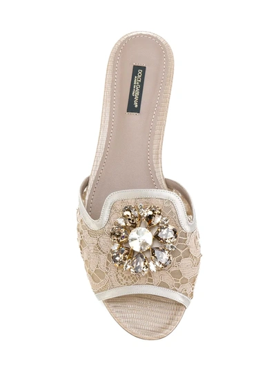 Shop Dolce & Gabbana Rainbow Lace Brooch-detail Sandals In Neutrals