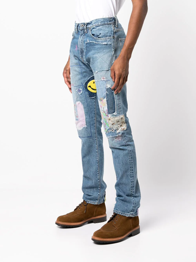 Shop Kapital Okabilly Patchwork Straight-leg Jeans In 蓝色