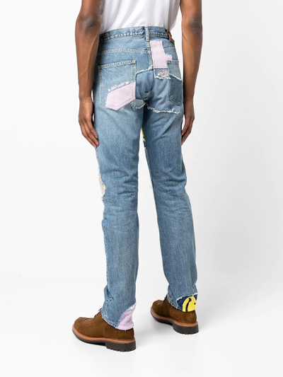 Shop Kapital Okabilly Patchwork Straight-leg Jeans In 蓝色