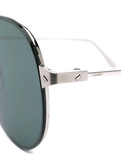 Shop Cartier Aviator Frame Sunglasses In Silver