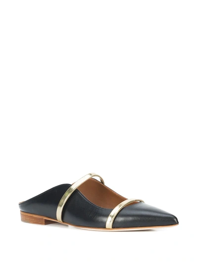 Malone Souliers Maureen Metallic Leather-trimmed Satin Point-toe Flats In Black