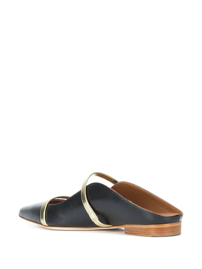 Malone Souliers Maureen Metallic Leather-trimmed Satin Point-toe Flats In Black