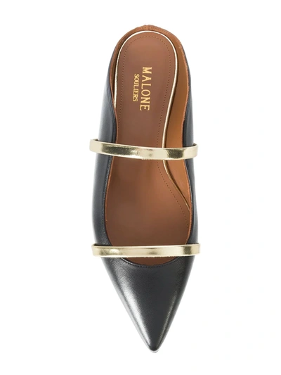 Malone Souliers Maureen Metallic Leather-trimmed Satin Point-toe Flats In Black