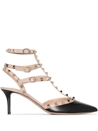 Valentino Rockstud Pumps With Gold-tone Studded Strap In Black