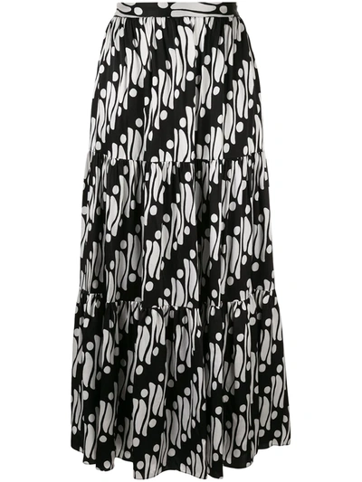Andrew Gn Printed Silk-blend Satin Skirt In Black