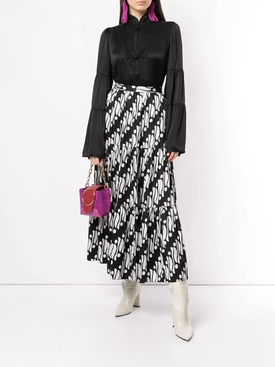 Shop Andrew Gn Geometric Flared Maxi Skirt In Black