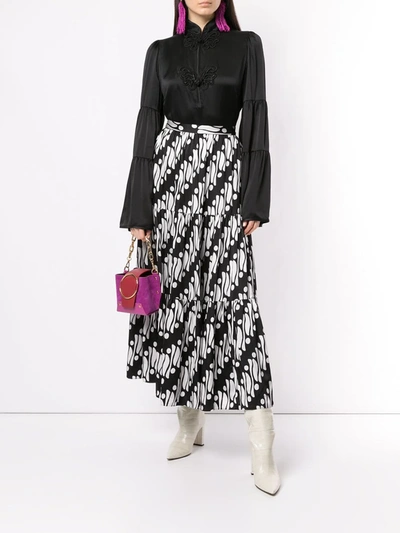 Andrew Gn Printed Silk-blend Satin Skirt In Black