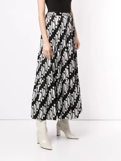 Andrew Gn Printed Silk-blend Satin Skirt In Black