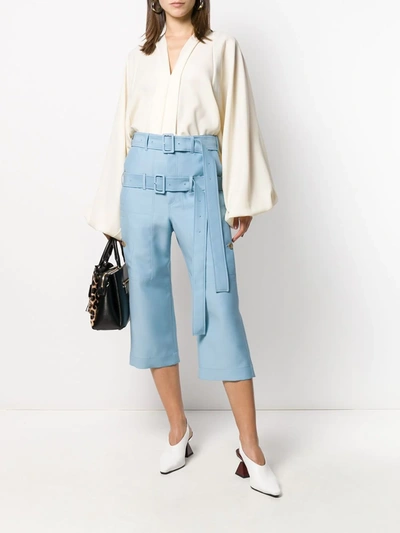 Shop Lanvin Double Belted Cropped Trousers In Blue