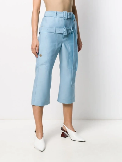 Shop Lanvin Double Belted Cropped Trousers In Blue