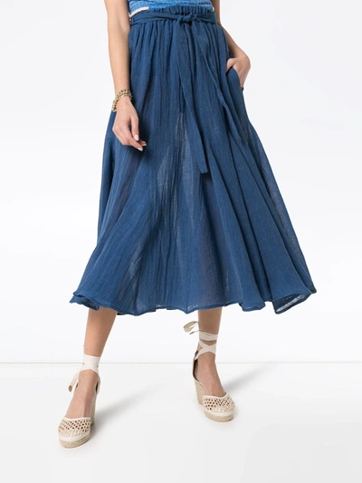 Shop Lisa Marie Fernandez Marguerite Midi Skirt In Blue