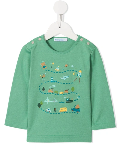 Shop Familiar Printed Long-sleeved T-shirt In Green