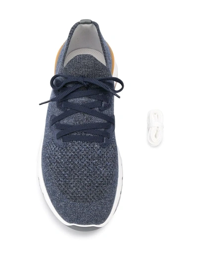 Shop Brunello Cucinelli Mesh Knitted Lace Up Sneakers In Blue