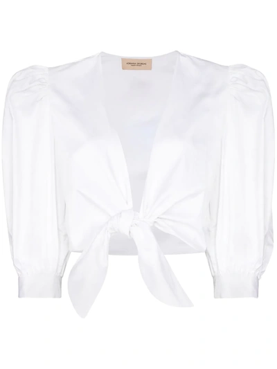 Shop Adriana Degreas Puff-sleeve Tie-front Blouse In Weiss