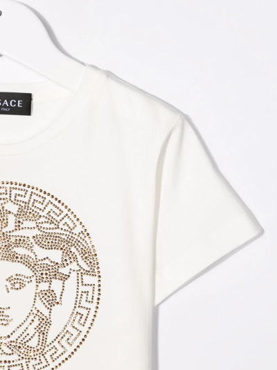 Shop Versace Embellished-medusa T-shirt In White