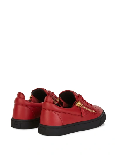 Giuseppe Zanotti Zip-detailed Leather Sneakers In Red