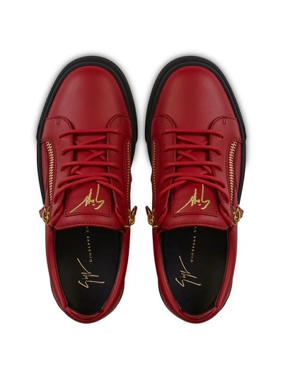 Giuseppe Zanotti Zip-detailed Leather Sneakers In Red