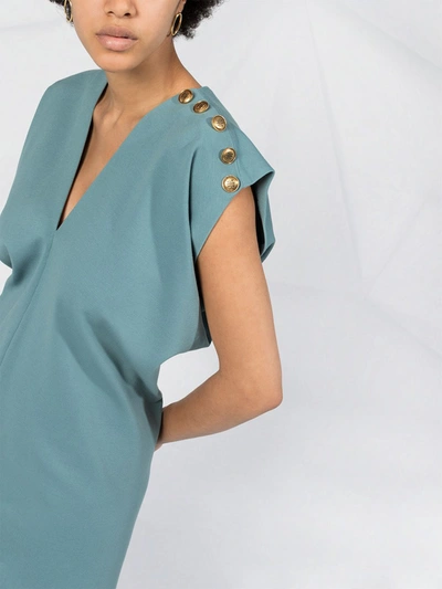 Shop Givenchy Decorative Button V-neck Dress In Blue