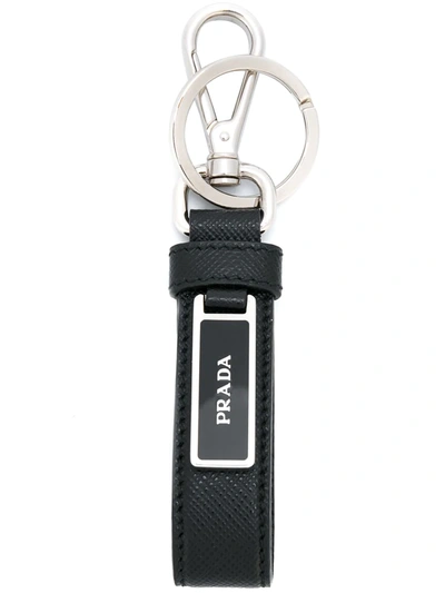 Prada Saffiano Leather Key Fob In Black