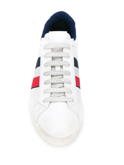 Shop Moncler Striped Low-top Sneakers In White