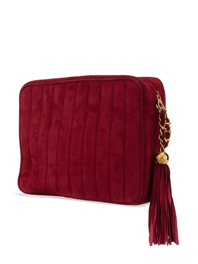 Pre-owned Chanel 1992 Mademoiselle Fringe Chain Shoulder Bag In Red