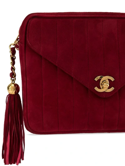 Pre-owned Chanel 1992 Mademoiselle Fringe Chain Shoulder Bag In Red