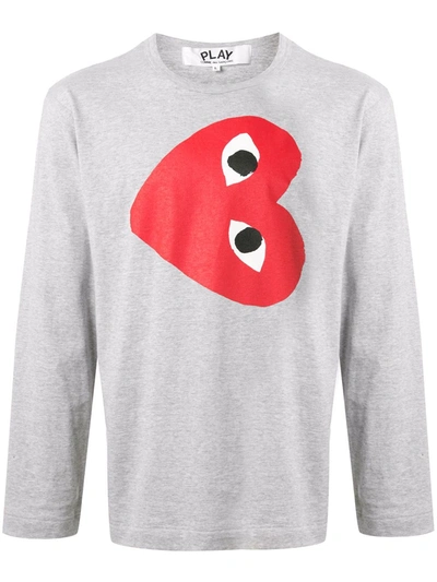Shop Comme Des Garçons Play Sideways Heart Print T-shirt In Grey