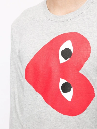 Shop Comme Des Garçons Play Sideways Heart Print T-shirt In Grey