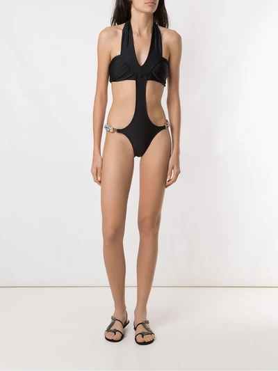 Shop Amir Slama Cut Out Swimsuit In Black