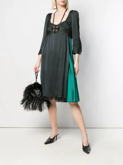 Pre-owned Prada Empire Line Layered Dress In Green