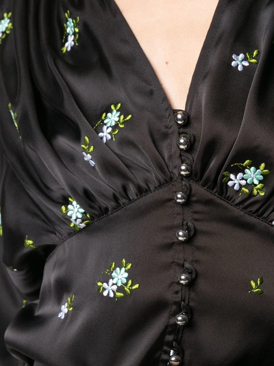 Shop Rabanne Floral-embroidered Satin Blouse In Black