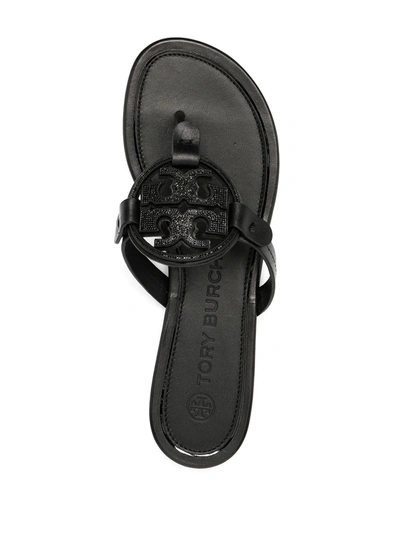 Shop Tory Burch Miller Embellished-logo Sandals In Black