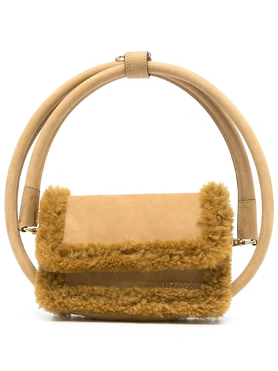 Shop Jacquemus Le Rond Shearling Tote Bag In Braun