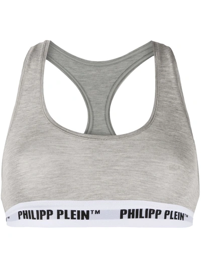 Shop Philipp Plein Logo Band Sports Bra In Grey