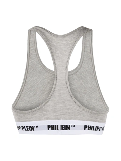 Shop Philipp Plein Logo Band Sports Bra In Grey