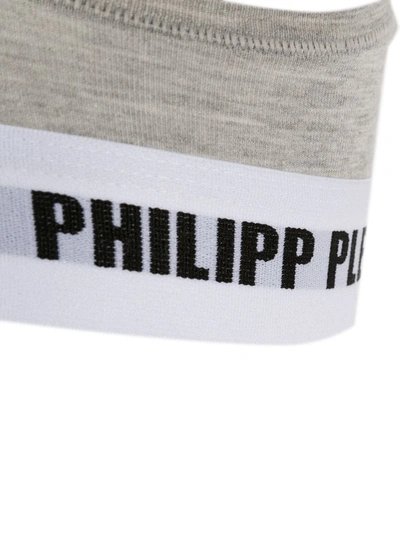 Shop Philipp Plein Logo Band Sports Bra In Grey