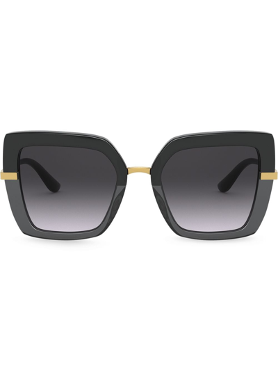 Shop Dolce & Gabbana Half Print Oversize-frame Sunglasses In Black
