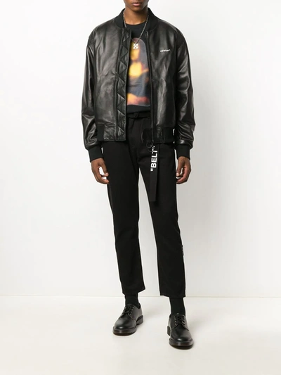 Shop Off-white Leather Agreement Bomber Jacket In Black